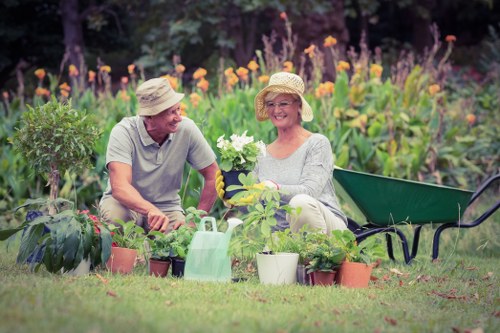 Company van and gardeners arriving at a Ruislip property